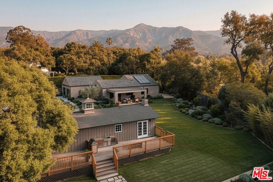 Set on a remarkably private and level 1-acre parcel, this gated Montecito estate lives like a true luxury compound. Featuring 2 beautifully designed homes  including a newly constructed +/- 1,200 sq ft ADU  the expansive, park-like property is ideal for multi-generational living, guests, or income potential. Located in the coveted Cold Spring School District, this rare retreat sits perfectly between Montecito's upper and lower villages and is just minutes from beaches and scenic hiking trails. Plans designed by A34 Studios are available for expansion of the main residence, with a land use permit for new construction in hand.Beyond the gated entrance, a spacious motor court offers ample parking and comfortable separation between the two residences. Significant infrastructure upgrades -- including electrical, sewer, water, and gas system improvements -- provide peace of mind for years to come. The single-level main residence features vaulted ceilings, a cozy fireplace, a remodeled kitchen, two bedrooms plus a loft, and easy access to a generous entertaining deck, outdoor barbecue, and various seating areas.Steps away, the newly built 2-bed/2-bath ADU features soaring 10-foot ceilings, open-concept living areas, and folding steel doors that invite the outdoors in. Just off the main living area, a covered patio overlooks the expansive grassy lawn and serene setting. At every turn, the home features sophisticated, top-quality finishes, energy-efficient upgrades, and custom details. A covered breezeway connects the home to an oversized garage with EV charging, private laundry, and abundant storage, completing the ADU's thoughtful layout. Outside, endless possibilities await, whether you're entertaining, gardening, or simply looking for a serene space to relax outdoors. Amenities include a fire pit area, garden beds, grassy open areas, a putting green, and a detached flex space perfect for an office, art studio, or fitness room -- all surrounded by lush landscaping, mature trees, and privacy hedges. With its flat, usable land, dual residences, and impressive seclusion, this property offers a rare combination of space, privacy, and versatility -- ready for immediate enjoyment or future expansion.