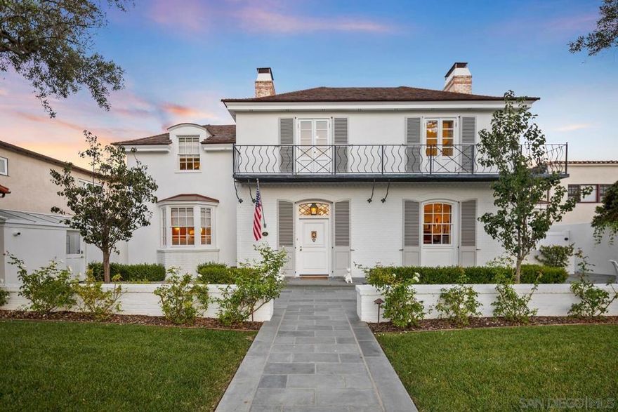 This beautiful French Colonial Home (designated Historic and Mills Act approved) has been completely renovated with interiors designed by Amy Meier.  The house has been increased to a spacious 5,462 sf on an oversized 10,620 sf lot with 5 bedrooms and 5.5 baths. The many stunning upgrades include custom light fixtures & coffered ceilings, home theater room & office addition, gorgeous white oak paneled family room, new master suite with walk-in closets and spacious marbled master bathroom. The completely redesigned gourmet kitchen includes vaulted ceiling, ceramic tiled walls, wolf range & microwave, walk in pantry w/custom mirrored cabinets, bar room, and a dining area opening to landscaped gardens and spa. New electrical, plumbing, HVAC & wood roofing. This lovely home was one of the nominees for the 2021 Coronado Historical Assocation's GEM award (Going the Extra Mile).  A must see!  Custom finishes include: Forbes & Lomas brass switches & outlet covers, carrara marble floor entry with border detail, coffered ceilings, custom linen draperies, Roman Clay (similar to Venetian plaster) hand troweled plastered walls in hallways, hand glazed ceramic tiled walls in kitchen, custom cabinetry throughout, and Rohl polished nickel bathroom fixtures. Primary Bedroom with silk wallcovering, 1960's Italian glass chandelier, Holland & Sherry wool draperies, custom hand-loomed wool rug, and Albastino Travertine stone fireplace hearth surround. Primary Bathroom with Calacatta gold marble tiles & heated floors, and art deco/vintage style light fixtures. Equipment: Pool/Spa/Equipment, Range/Oven, Water Filtration Sewer:  Sewer Connected Topography: LL