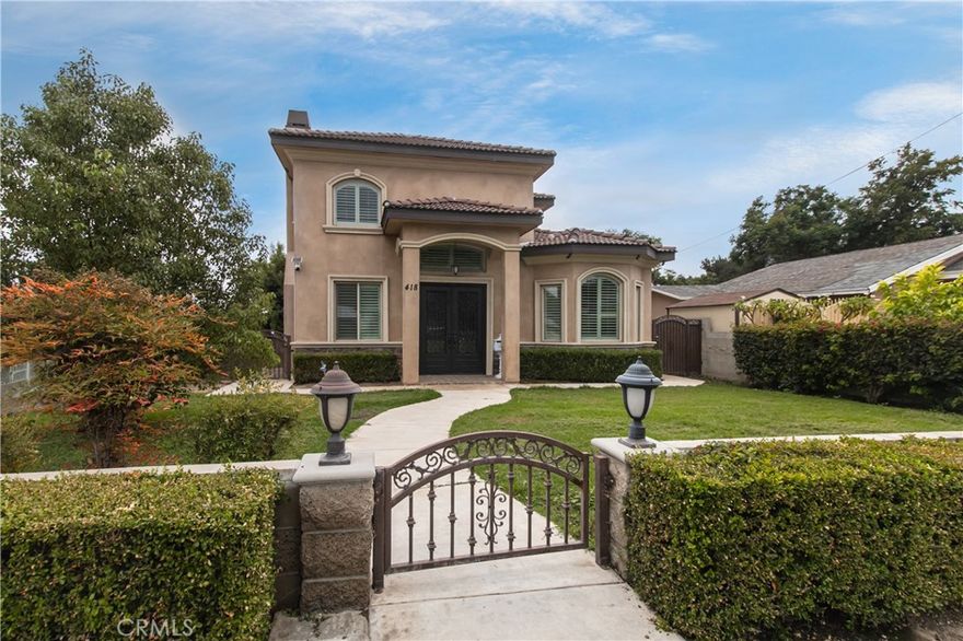 Custom built in quiet neighborhood City of San Gabriel.Facing North. Great Rating 10/10 Gabrielino High School for 9-12 Grade!  Beyond this marvelous entrance, you will emerge upon a modern and open floor plan with spectacular porcelain tiles and engineered wood floors throughout.hand-painted by a famous artist and completed with an elegant crystal chn living room. The main floor features 2 bedrooms downstairs with a Jack and Jill bathroom which serves as the perfect in-law's quarters or guest rooms. The gourmet kitchen has a marble backsplash, oversized kitchen sink and top of the line stainless steel Viking appliances. Adjacent to the kitchen is a full-sized family room with a wet bar, perfect for entertaining family and guests.A wrought iron and maple wood spiral stair case leads to the second floor where the marvel continues. The second floor consists of a loft that can serve as a child’s play room or media room. The master bedroom and stunning master bath is sure to impress as it comes to be completed with marble tiled floors, jacuzzi tub, double vanity sinks and custom make-up vanity. The two upstairs bedrooms comes with separate bathrooms for added privacy. This home is custom landscaped with dual AC units, tank-less water heater, intercom and security alarm system. You can walk to 1771 year built,historical Church Mission San Gabriel Arcangel just 0.8 mile. Key tourist spots include Mission San Gabriel Arcángel itself, a historic Catholic church and the birthplace of the LA region, along with the nearby San Gabriel Mission Playhouse, known for performing arts.