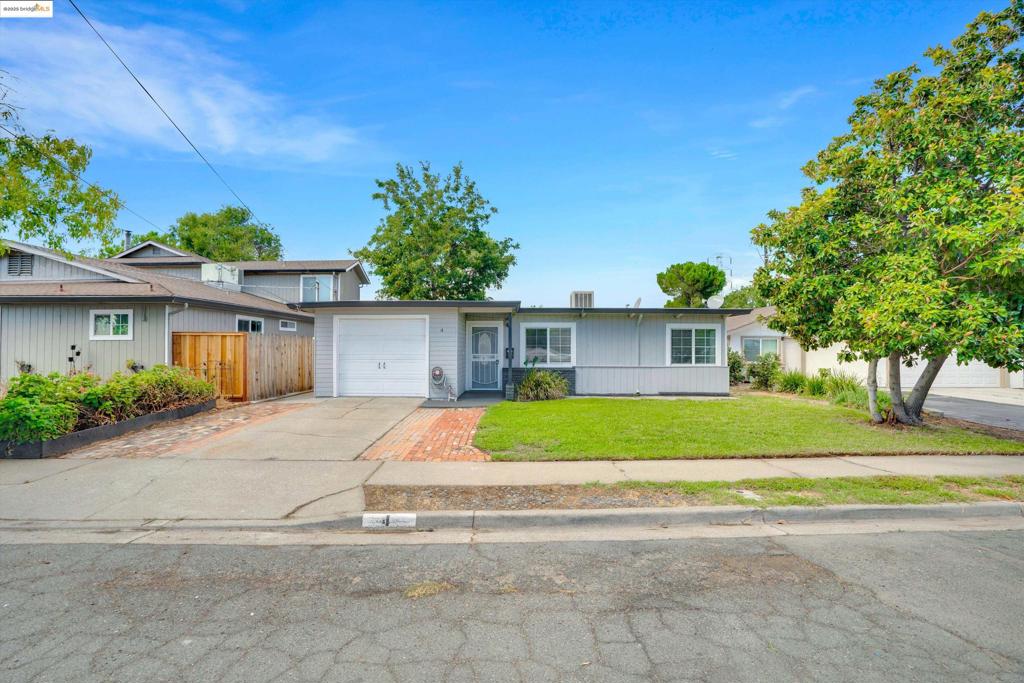 Welcome to 4 Wightman Ct, a charming single-level home tucked away on a quiet Antioch cul-de-sac, offering 3 bedrooms, 1 bathroom, and a blend of comfort and character. Step inside to find sun-filled living spaces highlighted by wood beam ceilings, fresh paint, dual pane windows and an inviting kitchen with quartz countertops and ample storage. The layout is practical yet warm, perfect for first-time buyers, downsizers, or anyone seeking a move-in ready space with room to personalize. Sitting on an expansive 8,000 sq ft lot, the backyard is a blank canvas with potential for a garden, outdoor entertaining, or even future expansion. Conveniently located near schools, shopping, and commuter routes, this home provides a balance of privacy and accessibility with no HOA restrictions. Whether you’re looking to settle in and enjoy its cozy charm or reimagine the possibilities, 4 Wightman Ct is an ideal place to call home.