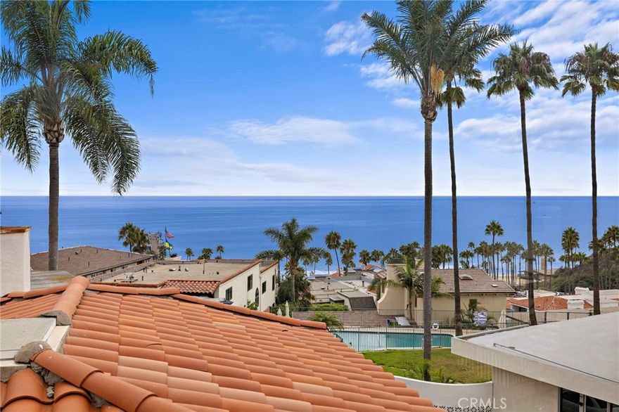 Enjoy beautiful Ocean Views from this light and bright two story condo located near San Clemente Pier! Brand new wood flooring throughout! All new fresh paint! Entry level has large bedroom with spacious closet and one full bath with glass enclosed shower over tub. There is a laundry area with washer/dryer hook ups. Upstairs has an open floor plan with kitchen open to living room with tiled fireplace. Kitchen is fully equipped with stove, dishwasher, microwave and refrigerator. Large Ocean View deck stretches across the entire living room and offers gorgeous views! One spacious bedroom with ample closet space with adjacent bathroom with glass enclosed walk in shower. There is another ocean view bedroom that can also be used as office or nursery. Two reserved carport spaces. Walk to the beach, train stop, restaurants, and shops from this central San Clemente location!