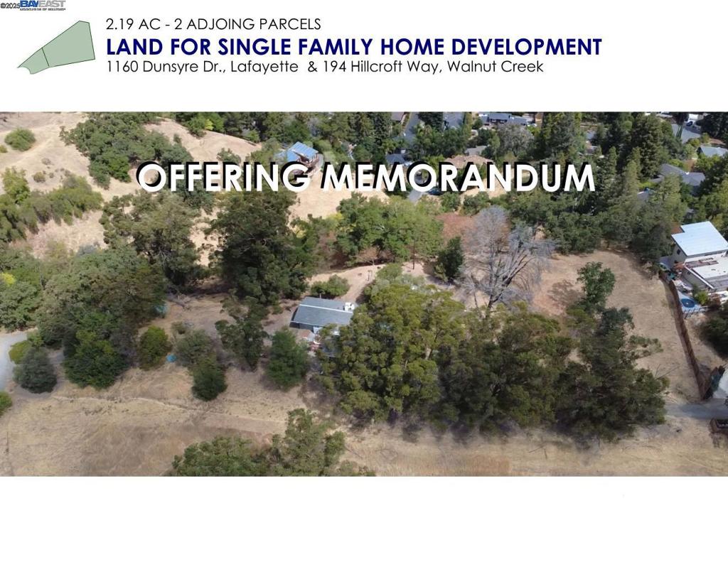 This property is to be sold in conjunction with the adjoining property, 1160 Dunsyre Dr., Lafayette. Two parcels accumulating 2.19 AC, with potential of building multiple single-family homes. Please review the listing of 1160 Dunsyre Dr. for additional information. Additional reports, maps, plans available upon request.