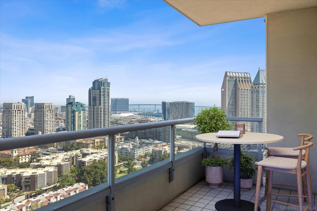 Welcome to Electra, Downtown San Diego’s tallest residential tower, where luxury living meets breathtaking views. This stunning 25th-floor residence offers panoramic vistas of the city skyline, San Diego bay and Coronado bridge through expansive windows that fill the home with natural light. The open-concept floor plan features 2 spacious separated bedrooms, 2 full bathrooms, and a large balcony perfect for enjoying the panoramic views. The gourmet kitchen is appointed with stainless steel appliances, granite countertops, and custom cabinetry, seamlessly flowing into the dining and living areas for effortless entertaining. This residence has its own washer and dryer, reverse osmosis water system in the kitchen and one reserved parking space. Available partially furnished with one bed, dining table with 2 chairs and TV with cabinet underneath the TV. This residence is very private with no other condos looking in on you. Electra by Bosa Development has resort style amenities including downtown's largest entertainment room, pool, hot tub, fitness center, dry sauna, steam room, picnic area, fire pit and two commercial BBQs. Add an extra dose of luxury to your life and come see the possibilities Electra can offer you. Electra is downtown's tallest residential tower. Located in the heart of the Columbia District, you’re steps from the waterfront, Little Italy, Seaport Village, and the Rady Shell outdoor concert venue, with easy access to trolley lines and the airport. Experience the pinnacle of downtown living in one of San Diego’s most prestigious high-rises.