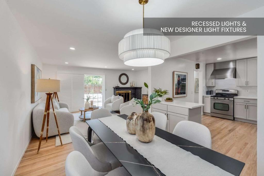 10800 W Estates Drive - a beautifully updated single-story home featuring 4 bedrooms and 2 baths. This residence offers 1,272 sq. ft. of thoughtfully designed living space on a generous 6,572 sq. ft. lot. Inside, you'll find refinished hardwood floors, fresh interior paint, and new designer light fixtures. The living area creates a warm, inviting atmosphere with recessed lighting, French shutters, and a cozy fireplace. Energy-efficient double pane windows that flood the space with natural light. The kitchen stands out with quartz countertops, refinished cabinets, classic subway tile backsplash, and stainless steel appliances. The primary suite provides a private retreat with sliding doors to the spacious front yard, a built-in closet, and a fully refreshed bathroom. The additional bedrooms are spacious and versatile, while the hallway bath includes a convenient shower-tub combo. Additional highlights include a 2-car attached garage with new epoxy flooring and a welcoming paver patio with a charming brick BBQ grill. Centrally located on a quiet Cupertino street, this home is minutes from award-winning Cupertino schools, Apple, The Marketplace, Main Street Cupertino, and Cupertino Library. Enjoy nearby parks, shopping, dining, and a short commute to nearby major tech employers.