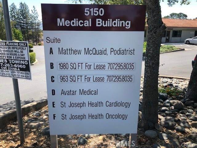 Office suites available for Lease: Located near Sutter Hospital in Lakeport, available 1-1-2026. Suite E 1368 SQ FT & Suite F 3820 SQ FT (Lease individually or together, total of 5188 SQ FT) Current tenant occupies both suites.