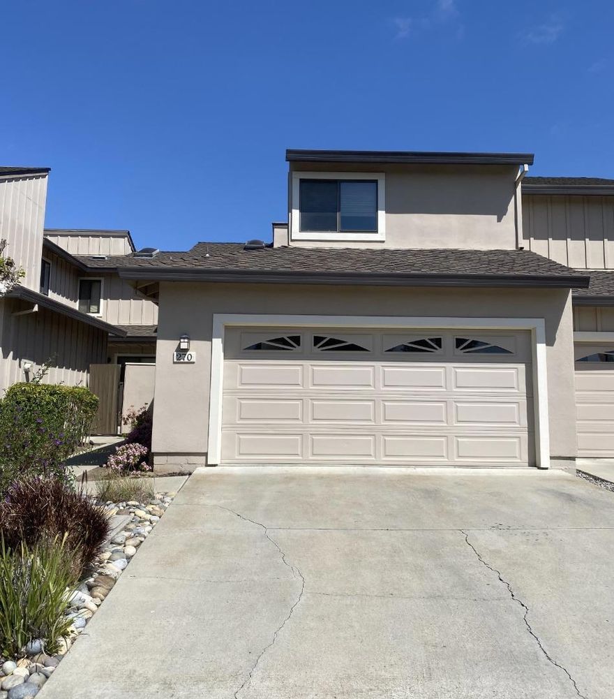 Welcome to this charming 2-bedroom, 2.5-bathroom home located in the very desirable community of Ridgemark. This light and airy residence features an updated modern kitchen equipped with quartz countertops, subway tile backsplash, stainless refrigerator and dishwasher, Jenn-Air electric stove top range as well as 2 built in Kitchen Aid convection ovens, perfect for any culinary enthusiast. The home also boasts 2 spacious en-suites upstairs,1 which has a patio overlooking the well manicured landscape, large bedrooms and closets as well as an indoor laundry. The combination of carpet, wood and tile flooring provides both comfort and style throughout. Enjoy the warmth of the central forced air - gas heating system and the convenience of central AC for those warmer days.  The living space includes a formal dining area as well as a lovely fireplace, adding a touch of coziness for relaxing evenings. With a 2-car garage, this home offers ample storage and parking space. Very well maintained by the HOA. Don't miss this opportunity to own this beautiful home in sunny Hollister!