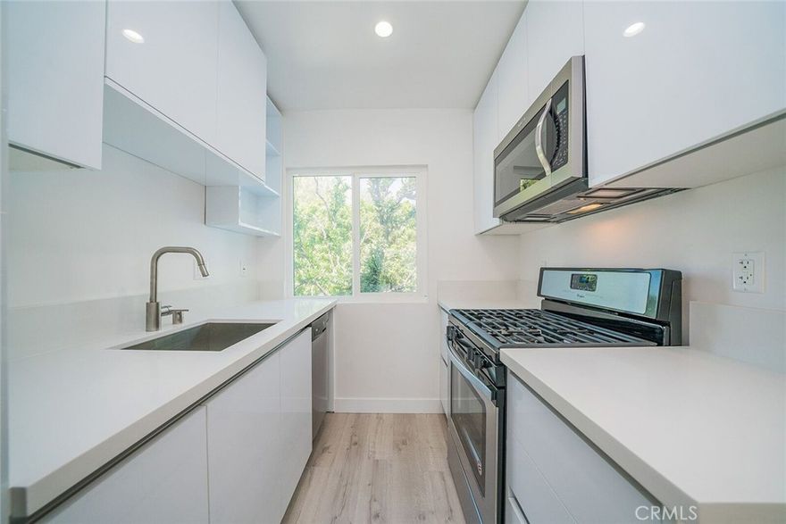 Come see this beautiful one bedroom apartment in the heart of North Hollywood. This unit comes with a fully equipped kitchen along with top of the line stainless steel appliances- microwave hood, stove dishwasher, French door refrigerator with water and ice maker. Modern laminate flooring throughout the living room, kitchen and bedrooms. Beautiful subway tile bathroom with modern finishes. Ductless air conditioning unit with heat and fan settings. 1 gated parking space is included in the lease. Security cameras are installed throughout the property for added safety. This property is conveniently located minutes away from the 170 & 101 freeways, NOHO Arts District, and NOHO West. Inquire today for more information.