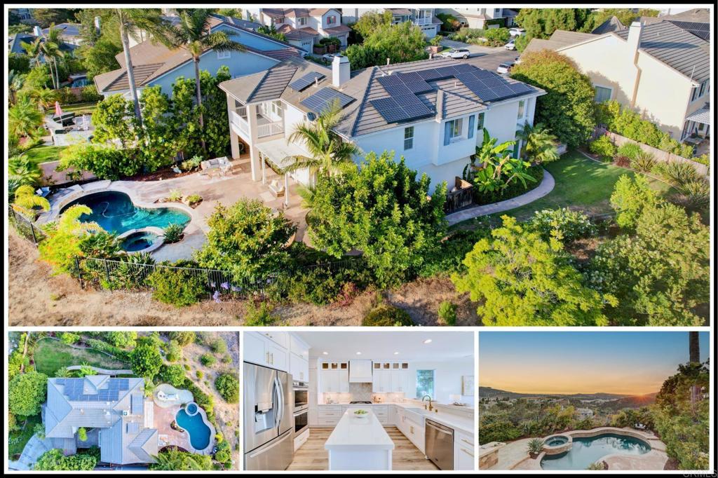 (Also Available For Lease for $7,000 per month) One-of-a-kind expansive entertainer’s lot with panoramic ocean views! This unicorn of a property is a true rarity in the sought after gated community of Promontory Ridge in San Elijo Hills. Prime location privately situated on nearly 1/4 acre at the end of a double cul-de-sac with a sparkling pool, spa, and wrap-around yard with bonus space perfect for playing and gatherings. Solar energy and a private extended driveway enhance the home's efficient and convenient lifestyle. Discover a sanctuary of modern living where lovely views greet you throughout, complemented by stylish updated floors and a fully remodeled kitchen that serves as a centerpiece to the open flowing layout. The upper level includes three additional bedrooms, a study nook, and a private primary suite complete with dual balconies, an ensuite bathroom, and a walk-in closet. Conveniently close proximity to trails, top-rated schools, and the vibrant San Elijo Hills Town Square.