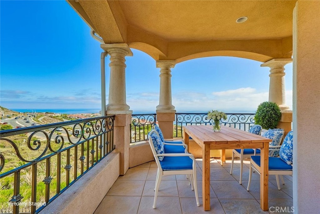Fabulous second floor, one level 2-bedroom 2-bathroom apartment with sweeping Pacific Ocean, Catalina Island, Golf Course & Sunset views is available for rent! Rental fee includes water, trash, gas, sewage & electricity. Home is located on a quiet cul de sac and has stunning views from inside home & balcony. Kitchen features gas stove, microwave, dishwasher, granite countertops, and kitchen island. Kitchen is open to the living room. Living room features a gas fireplace and easy-care flooring. There are two bathrooms: Shower/tub combo in one and a walk-in shower in the other bathroom. Master Bedroom with balcony features sweeping ocean, golf course, & Catalina Island views and has an attached bathroom. Ceiling fans in bedrooms plus central air conditioning and heat is a bonus. Extra storage rooms and Crown molding throughout this one-of-a-kind property. Tenants utilize street parking which is plentiful. Don't miss this opportunity!