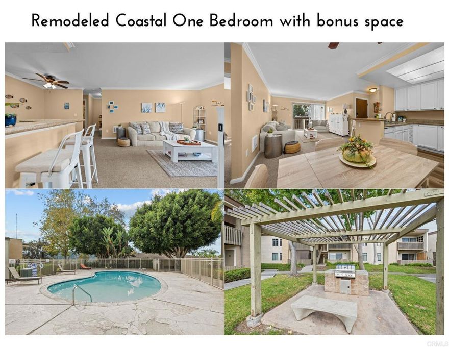 This adorable beach condo is a must see! It has been recently refreshed with new paint, updated painted cabinets, new flooring, new lighting and plenty of additional touches. This unit is the larger one bedroom floor plan with an additional nook which can be used as bonus space/office/play area etc. Laundry facilities are directly behind the building. Carport is nearby. Gated community includes pool, lush grounds and workout room Say goodbye to your gym membership! This home was not a rental or a flip. It has been cherished by the owner as a second home near the coast and now it is ready for you.