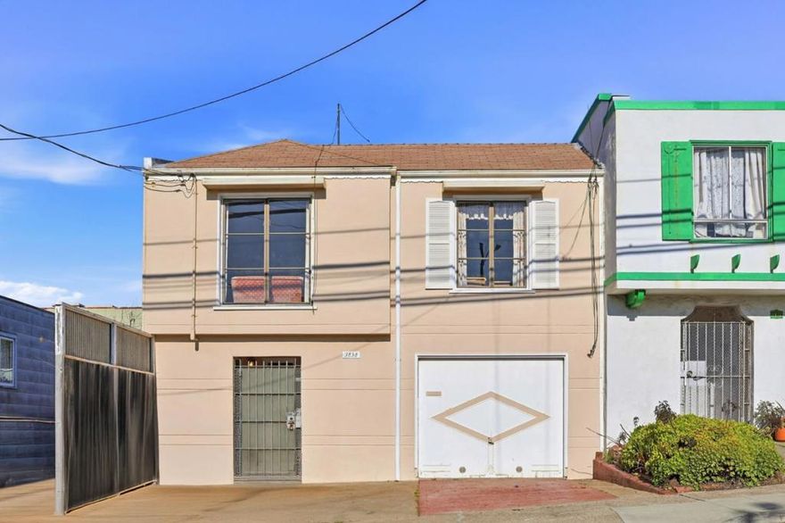 Welcome to this charming Doelger-built home in San Francisco's highly sought-after Outer Sunset. Lovingly maintained by the owners for the last 70 years, this 2-bed, 1-bath residence offers classic neighborhood character paired with modern-day convenience. Sunlight pours in throughout the day thanks to desirable Southern exposure, while ocean views provide a serene coastal backdrop. A unique covered tunnel entrance leads you into the home and an additional bonus room off the garage offers flexible space for a third bedroom, home office, studio, gym, or creative retreat. The spacious 2-car garage provides excellent parking as well as dedicated workshop and storage options. Perfectly positioned just a short walk from the beach, Noriega Street local shops and beloved neighborhood restaurants, including Gus's Market, this home makes everyday living effortless. Enjoy close proximity to Golden Gate Park, the SF Zoo and the Great Highway walking and biking path. What a gift for the holidays: a warm, inviting home to begin new traditions and create lasting memories. This is your opportunity to experience the best of Outer Sunset living: coastal charm, convenience, and a warm community atmosphere.