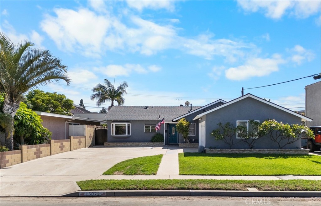 Welcome to 15072 Sussex Circle, On a peaceful Cul-de-sac tucked away in a hidden corner of Goldenwest Estates. Where the afternoon breeze reminds you why you live in Surf City. This beautifully expanded and updated 3 bedroom 2.5 Bath home just under 1700sqft. Originally a 4BR/2 BA home, two bedrooms were combined to create a spacious Primary Bedroom with ample closet space and on suite bathroom. A family room with gas fireplace and half bath were added to produce an amazing entertaining area. The family room and living room floors are fitted in a fabulous distressed hardwood . The white kitchen cabinets are complimented with black granite counters and a new six burner gas range, the cozy eat-in kitchen is just steps away. The dining room is just off the kitchen. The backyard has a great patio with synthetic grass and decorative stone planters. Great for BBQ's or just taking some time to unwind. The extra large driveway has potential for a boat or RV parking. Located near Golden West College, just a few minutes from Greer Park. EZ drive to the 405 & 605 Fwy. Only 15 minutes from Downtown Huntington Beach, Pacific City, the pier and dog Beach. Just 25 minutes from Disneyland.You have all the ingredients here to live the California Dream.