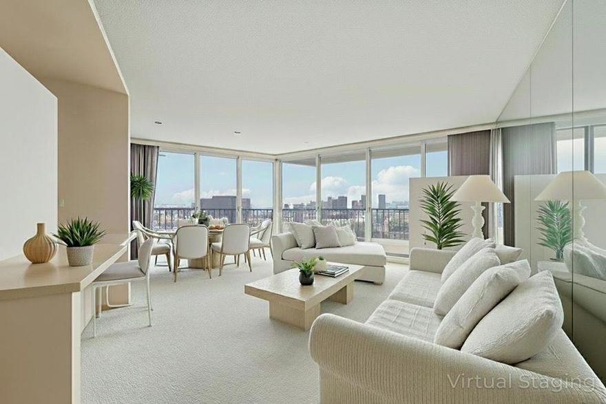 Live above it all at 1200 Gough St #14D, a beautifully appointed 1-bedroom, 1-bathroom condo offering approximately 900 sq ft of bright, spacious living. Located on the 14th floor, this home features panoramic views from a wrap-around balcony, including the San Francisco skyline, the bay, St. Marys Cathedral, and City Hall. Enjoy stunning sunrises and sunsets from your private outdoor space, with floor-to-ceiling windows that flood the interior with natural light.  The layout includes a large living and dining area, a functional kitchen, a generously sized bedroom with ample closet space, and a well-maintained bathroom. A built-in Murphy bed in the dining area provides flexible space for guests or a home office. Additional highlights include a large private storage unit, assigned parking, and guest parking.  The building offers a 24/7 staffed front desk, secure entry, elevator access, and professional management.  Located in a Walkers Paradise with a Walk Score of 98, you're just steps from Japantown, Hayes Valley, Civic Center, transit, dining, and culture. 1200 Gough St #14D is the perfect blend of city living, convenience, and breathtaking views.