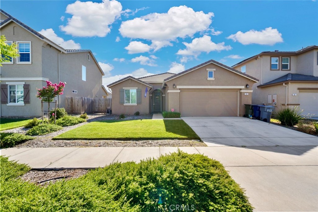 This modern 3-bedroom, 2-bath home, built in 2022, offers the potential for a 4th bedroom and features upgraded wooden cabinets, sleek quartz countertops in the kitchen, and dual-pane windows throughout. Both bathrooms come with dual sinks for added convenience, while the backyard is equipped with low-maintenance turf grass. For comfort and efficiency, the home includes a whole-house fan, attic fan, and leased solar panels. Additionally, the garage has electrical wiring ready for an EV charger. Located just down the street from Freeway 99 in southeast Merced, you'll enjoy easy access to commuting routes, shopping, dining, and more. Don't miss your chance to own this beautifully upgraded, move-in-ready home!
