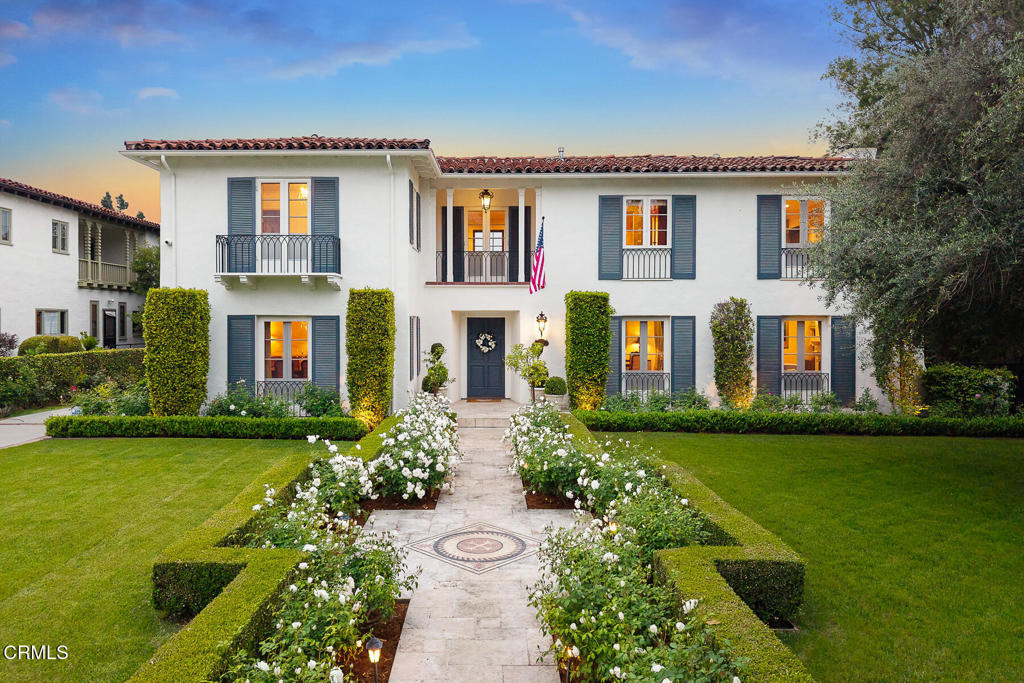 Welcome to this beautifully reimagined estate! Nestled in the esteemed Huntington Library District of San Marino, this distinguished Mediterranean style residence was masterfully crafted in 1930 by renowned architect, Kenneth Gordon, a protege of Joseph Blick and Reginald Johnson. The estate features graceful arched doorways, soaring vaulted ceilings, french doors and an abundance of casement windows that bathe the interiors in natural light.The sophisticated living room is well appointed and flows seamlessly through french doors onto a beautiful veranda. Off the entry is a stunning executive office with coffered ceilings and hand painted murals. Exquisite inlaid hardwood floors grace much of the home while a stunning vintage Rondel window adds a distinctive architectural detail. The cook's kitchen features a center island, 2 Meile dishwashers and a Thermador range with ovens and a warming drawer. A beautiful dining room with built in shelves opens to the veranda, ideal for indoor outdoor dining. The family room has a wet bar and fireplace. Adjacent there is a large rec room (could be an in-law suite) that opens to the resort inspired yard with salt-water pool & spa, built in bbq & breakfast bar, side patio and covered veranda.The second floor features 3 en-suite bedrooms and numerous balconies. The oversized primary suite enjoys a large sitting area in addition to 2 sizable closets.