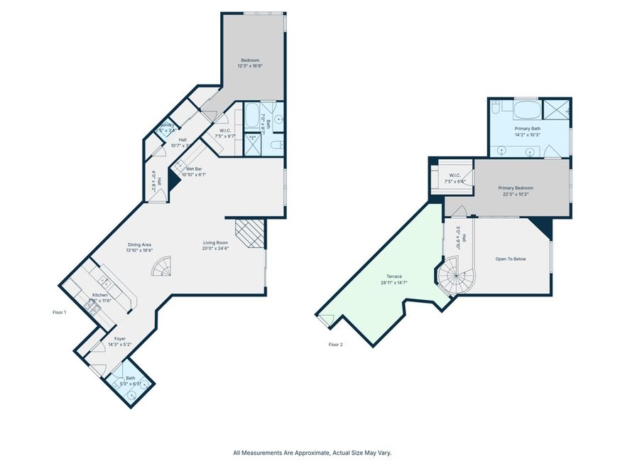 This bright and sophisticated 2-bed, 3-bath top-floor, front-facing corner unit offers the perfect mix of comfort, privacy, and style. High ceilings and large windows fill the home with natural light, while the open layout is ideal for both entertaining and everyday living. Each of the two bedrooms functions as a primary suite, complete with a walk-in closet and en suite bath for ultimate privacy, with one conveniently located on the main level and the other upstairs, plus a powder bath for guests. The kitchen opens to the living and dining areas and extends to a private balcony, perfect for morning coffee or evening relaxation. Upstairs, the spacious rooftop deck provides the perfect setting for outdoor dining or lounging under the stars. Additional highlights include in-unit laundry, gated parking, and access to the building's fitness room. Located just moments from Brentwood's best shops, restaurants, and cafes, this home combines modern design with an unbeatable location.