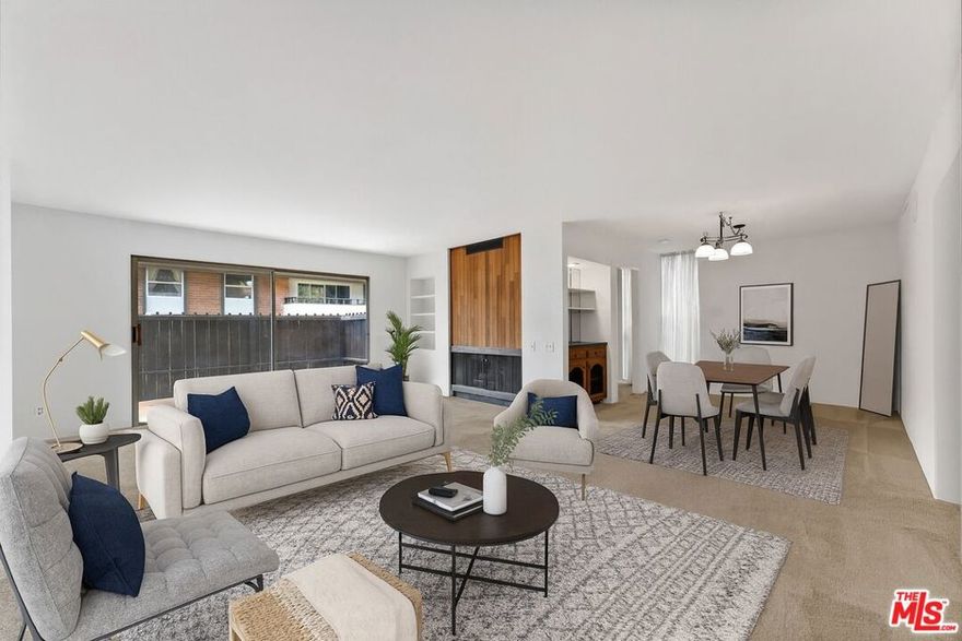 This spacious end-unit condominium offers an opportunity to own a new home at an unbeatable price. Open the front door and you are greeted by an expansive and open living area that flows seamlessly into the dining area. A fireplace, built-in cabinetry, and shelving add a touch of character and warmth to the living and dining areas. An outdoor private patio off of the living room, with oversized glass sliding doors, allows natural light to flood the unit and offers an opportunity to enjoy the breeze and fresh air. Next to the dining area is a kitchen with ample storage space. Benefits of the end-unit include privacy as well as additional windows, allowing light to enter the kitchen and dining areas. The unit boasts two large bedrooms. The primary bedroom is coupled by an ensuite bathroom and a large walk-in closet. The second bedroom and another full bathroom complete this large condo. Located in the sought-after West Park association of Westlake Village, community amenities include a sizeable pool, a relaxing hot tub, a community picnic and barbeque area, and lush landscaping. Two independent parking spots complete this unit. Move in now and enjoy the unit as-is with updates as you go, or make this unit your own with some cosmetic updates. Either way, this is a fantastic opportunity to get your foot into the market and enjoy a quiet and private home.