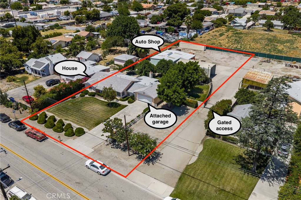 Turnkey, single story home on over half an acre with an attached two car garage, detached auto shop, secure gated access, and covered RV parking! The adjacent home at 1842 E Victoria Ave. is also for sale. Located just minutes from I-10 and Redlands Citrus Plaza and Mountain Grove shopping centers, this move in ready home is comfortable, and perfect for the contractor, gear head, or mechanic in your life. You're greeted by a manicured lawn, and a two car garage with direct access into the home. the comfortable three bedroom is well maintained, and has a sizable private backyard. Head behind the gates, and you'll find the impressive auto shop that was previously used by a diesel mechanic. There is also a covered RV parking stall. The back is secured by gated access that is shared with the adjacent neighbor.