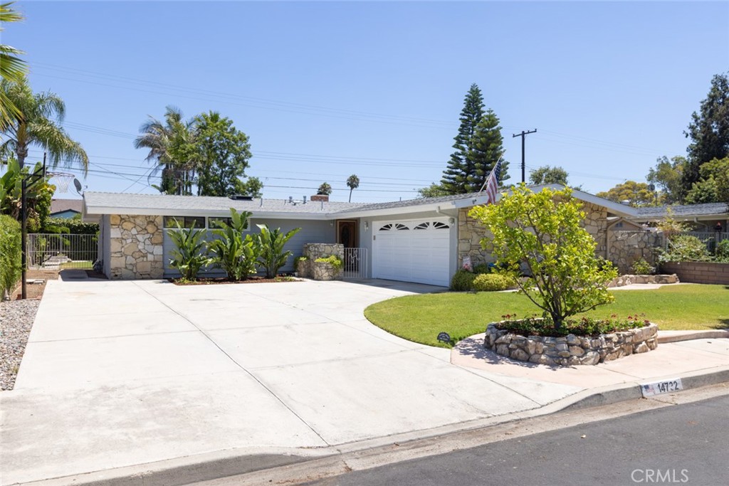 This beautifully updated Mid-Century modern single-story residence offers an inviting and versatile floorplan. At about 1,736 sqft, it includes three bedrooms and two full bathrooms, highlighted by vaulted wood beam ceilings, hardwood floors, and skylights that flood the living spaces with light. The living area features a cozy family room with a romantic gas-insert fireplace with remote control. Adjacencies include a large game/media room with its own air-conditioning unit, ideal for gatherings or entertainment. The kitchen is a galley-style layout with quartz countertops and a custom bump-out breakfast nook, complemented by a drop-down dining room and a dedicated interior laundry area
Set on a generous 7,208 sqft lot at the end of a quiet cul-de-sac, the home enjoys privacy and potential outdoor amenities such as space to add a private pool. A large storage shed is included. The long paved driveway accommodates at least six vehicles in addition to the attached two-car garage. A new roof was installed in 2021, ensuring structural peace of mind. Its central location provides easy access to the I-5 and I-55 freeways, and is just 15 minutes from Orange County Airport and 25 minutes to Newport Beach. Plus, it lies within the highly regarded Tustin school district, with schools rated among the top in the area and within two miles of the property
New interior and exterior paint, home is awaiting your furniture and is basically turn key ready.
House is currently owned by USMS and will be sold AS IS at their discretion. Agent will disclose full details of sale. All information contained here in is deemed reliable, however it is the responsibility of buyer and buyer's agent to confirm.