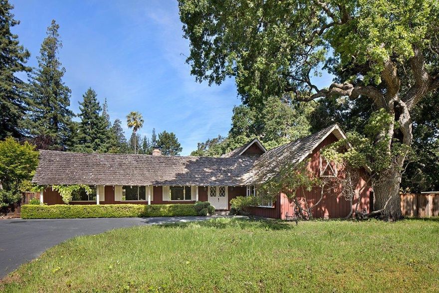 Charming ranch style home presents a wonderful opportunity to own in the sought-after Lindenwood neighborhood. Heart redwood beamed ceilings, beautiful oak trees and abundance of natural light highlight the amenities of the home and property.  The home offers a unique opportunity to remodel or build one's perfect dream home. The existing home includes 4 bedrooms/4 bathrooms (1 bed/1bath on upper level with den/office). Pool. Easy access to local commute routes, downtown Menlo Park and Palo Alto, Stanford University, and Silicon Valley tech and venture capital centers. Menlo Park schools.