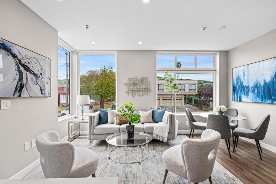 Discover an exceptional opportunity with this spacious 4-bedroom, 3.5-bath townhouse, perfectly blending modern design and unbeatable location. Just one mile from BART and Caltrain, and only 4 miles from SFO, this property offers unmatched commuter convenience. Inside, the home features elegant laminate flooring, a modern kitchen with quartz countertops and a large island, plus a private balcony with beautiful views. The energy-efficient solar system provides long-term savings, while the one-car garage and nearby bus stops add everyday practicality. Set in a family-friendly neighborhood with nearby parks, this property appeals equally to homeowners and investors. Its layout and location make it an attractive option for high-paying mid-term rental tenants, delivering excellent income potential. Dont miss this rare chance to own a versatile home that combines lifestyle, location, and strong investment value.