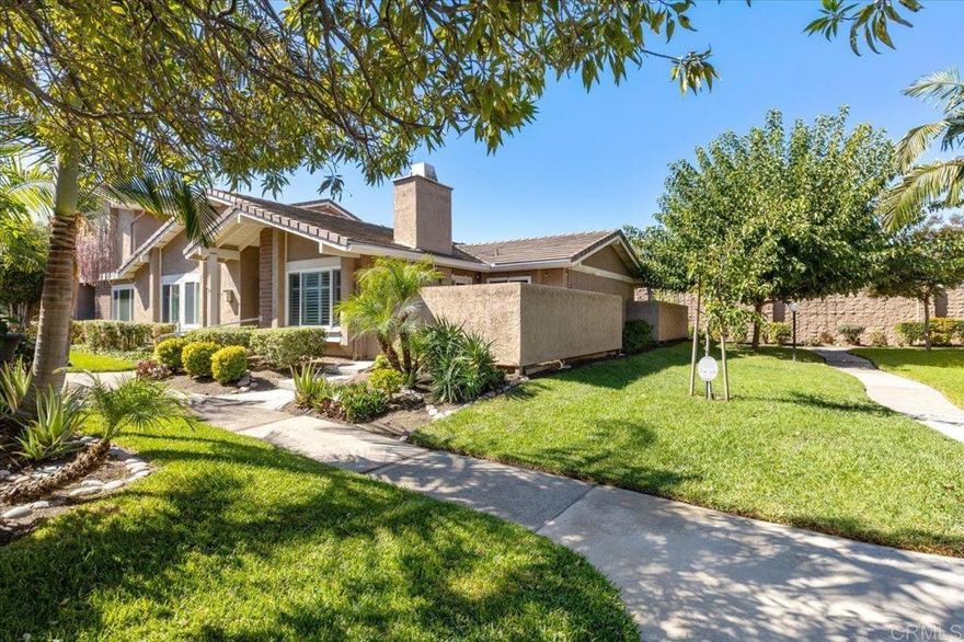 Welcome to this charming 2 bed 2 bath condo that looks & feels like a detached home perfectly situated in the heart of Rancho Bernardo. This inviting property features an open concept layout that centers around a large living room with vaulted ceilings, a cozy fireplace, tile flooring throughout & lots of dual pane windows that create a bright, spacious, inviting feel. Nicely updated kitchen with plenty of counter space & storage looks out onto your private patio perfect for entertaining, evening bbq's, pet's or extra play space. Neutral paint colors, plantation shutters, recessed lighting, updated bathrooms & a huge laundry room with extra space for even more storage. Primary bedroom with generous ensuite complete with dual sink vanity & gorgeous easy entry shower. Nearby detached 1 car garage along with an assigned parking space. Full service HOA provides cable/TV, water sewer, termite, exterior & roof maintenance. Enjoy the two community pools, spas & tennis courts. This well kept community is conveniently close to shopping, dining, top rated Poway Unified schools & easy freeway access for low-maintenance living in one of Rancho Bernardo's most desirable areas!