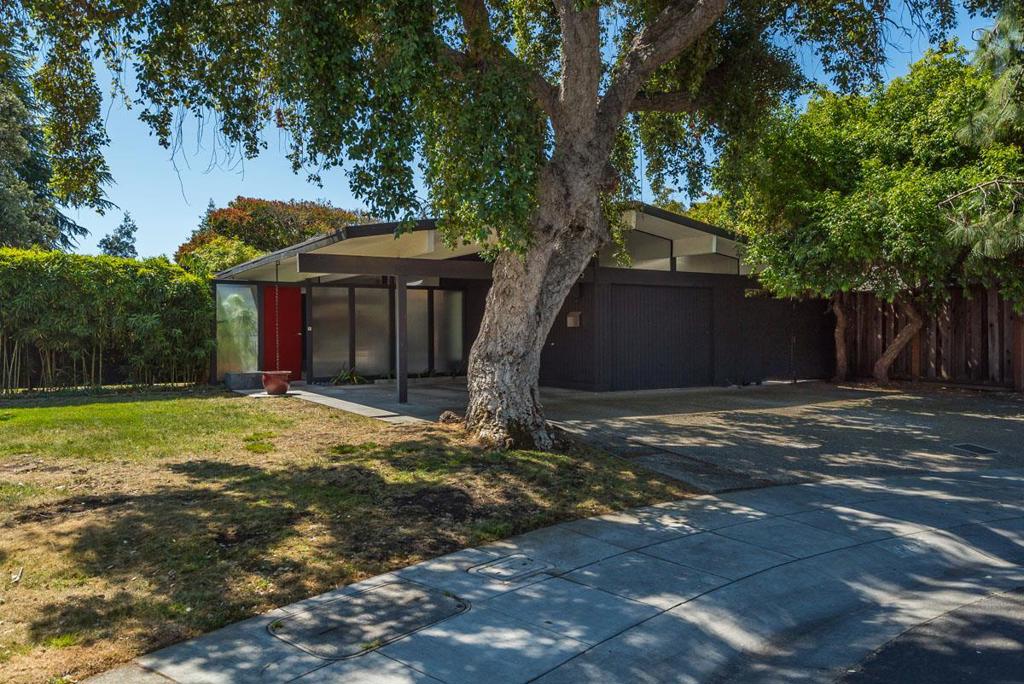 Eichler on cul-de-sac in Midtown. Architectural gem, redwood siding, soaring ceilings, walls of windows. unique floor plan with lots of natural light. Spacious living room, "chefs kitchen w/ Wolf range, Sub Zero Fridge, Bosch oven and dishwasher, Custom stainless kitchen counters and Island including Boos hardwood cutting block. Recent major remodel with new Baths, custom walnut doors, solid walnut floors and custom cabinetry. Home square footage and lot size not verified by agent.