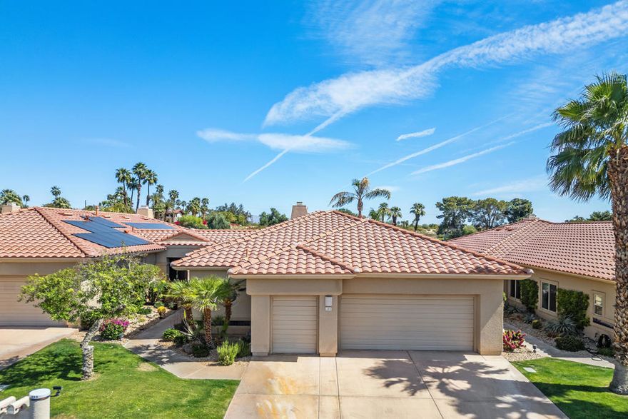 This beautiful remodeled single-story move-in ready 2600 sq ft  home offers spacious living featuring 3 beds and 3 baths includes an attached Casita and has stunning views of the first fairway and mountains! The home has no attached walls, no stairs, and is the largest one-story floor plan in this community.  As you enter the home through the custom glass front door you immediately notice the openness of this home with its tall ceilings and light and bright atmosphere.  The custom Fireplace faces both the living room and formal dining room.  The chef's kitchen with granite countertops includes a custom center island offering casual seating, stainless steel appliances including a beverage center and a large custom design pantry.  From the kitchen you can exit the sliding glass doors to the inviting private back yard patio with a large patio cover, professionally designed with desert landscape and your very own spa with a rock waterfall.  The enormous Master Suite w/fairway views has a massive walk-in closet with built-ins, custom cabinets with loads of storage and dual sinks, and a large tub with a separate shower.  The second bedroom is large and has a retractable Murphy bed with book cases which can also being used as an office/den.  The third bedroom is also the attached Casita with it's own private entry but you can also entry it directly from the home.  This bedroom/casita has it's own full bath and walk-in closet.  The third full hall bathroom also suffices as a guest bathroom.  This home also has it's own separate laundry area with a sink and storage.  Additional highlights include an attached 2-car garage plus a 3rd Garage for a golf cart, and a 10-hole golf course at a minimal annual cost!  This community is ideally located in Rancho Mirage and is close to Eisenhower Medial Center, shopping, dining and entertainment, minutes to the The River, and of course the El Paseo Shopping and Dining District.  This home has it all and can be either your perfect seasonal retreat or your full-time sanctuary.  Don't miss out this one!