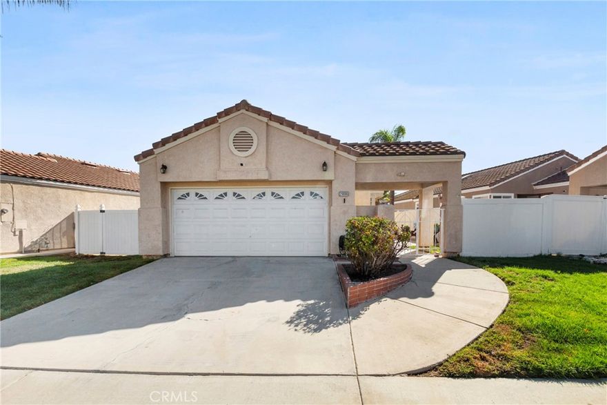 Exceptional pride of ownership is evident in this charming 2-bedroom, 2-bathroom home with a 2-car garage, perfectly nestled in the highly sought-after Andalusia neighborhood of the Menifee Lakes Master Community, and located right in the heart of the Menifee Lakes Golf Course. This is not a 55+ community. This cozy and bright home features vaulted ceilings, skylights, and a clean, low-maintenance mix of vinyl and tile flooring throughout. The modern kitchen boasts nice white cabinetry and stainless steel appliances. Ceiling fans enhance comfort and convenience throughout, and mirrored closet doors add a touch of elegance. The smart floor plan ensures privacy, with the 2nd bedroom connecting directly to a full bathroom. Step outside through one of the two sliders to your private patio, featuring elegant Spanish tile, a durable vinyl fence, and a beautiful alumiwood patio cover with sun shades—ideal for outdoor relaxing or entertaining. Residents enjoy a resort-style lifestyle with access to the Master Community amenities, including multiple pools, scenic walking trails, the exclusive Lake House for fishing, and various parks. The unbeatable location also provides quick and easy access to local freeways, shopping centers, and a variety of restaurants. This is a must-see home offering community amenities and central convenience! Schedule your showing today.