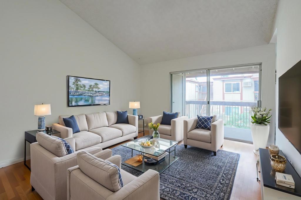 Opportunity to assume 2.5% VA mortgage! Freshly painted and filled with natural light. Highly sought-after Del Cerro neighborhood. Open kitchen features stainless steel appliances and a subway tile backsplash. The vaulted ceilings in the living room create a spacious and airy feel. Step onto the second-floor balcony to enjoy fresh air and scenic views. Located in a quiet and desirable community, this condo offers easy freeway access and is just minutes from everything San Diego has to offer, including downtown, beautiful beaches, Balboa Park, and incredible hiking trails. Residents can take advantage of a large community pool, relaxing spa, and BBQ area, perfect for entertaining and unwinding.