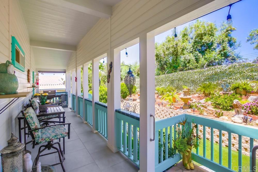 Welcome to this beautifully upgraded 3-bedroom, 2-bath home located in The Meadows, a highly sought-after 55+ community in the scenic Blossom Valley area of Lakeside, just 30 miles from downtown San Diego. Offering nearly 2,000 sq ft of living space, this home features a spacious primary suite with a luxurious en-suite bath, a dedicated office, and a stylish kitchen with quartz countertops, stainless steel appliances, and abundant cabinetry. French doors from both the primary and guest bedrooms lead to a private deck and a meticulously landscaped backyard, perfect for relaxing or entertaining. Additional highlights include a widened driveway, extra storage, and a 433A-certified permanent foundation, qualifying the home for attractive financing The Meadows offers resort-style amenities including a clubhouse, pool, spa, fitness center, sports courts, laundry facilities, and available RV parking, all with a low HOA fee of $319/month that covers water, trash, cable, and common area maintenance. Enjoy peaceful, country-style living with convenient access to I-8, and just minutes from Alpine’s shops, restaurants, and hiking trails—plus, no space rent!