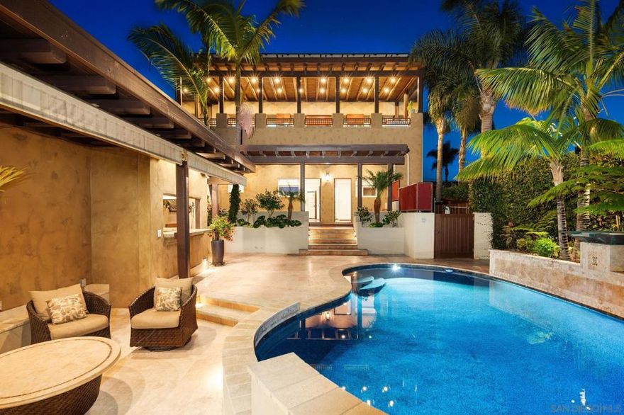 Freshly painted and staged to perfection. Come see this beautifully remodeled masterpiece in sought after North Mission Hills. Enter the front courtyard with its zen like fountain....Imagine stepping into your favorite tropical resort every day. Light and bright with soaring ceilings, gleaming wood floors, this home exudes elegance and refinement at every turn. From the upscale bathrooms, to the two remodeled kitchens (one on each level). This home was built to entertain large groups to intimate gatherings with finesse. The beautiful spa escape pool and surrounding patio area has everything you need to fully enjoy southern California living year round. Flexible floor plan features 3 primary suites (one is downstairs, two on upper level), 2 additional bedrooms and an optional office space. Huge living room and formal dining room on first level, expansive family room with wet bar upstairs. Did I mention the upstairs open air kitchen? Perfect for morning coffee or evening meal...Fully owned solar means low/no electricity bills. Prepare to be wowed....