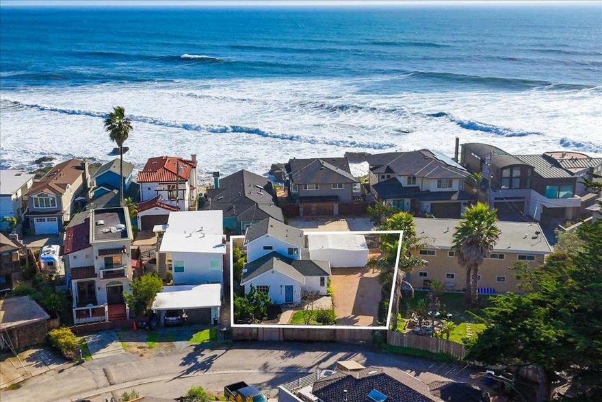 Ocean Views from this charming 2 bed / 2 bath home on a rare oversized 7,000 + sq ft lot in the heart of Pleasure Point. Sitting just one row back from the surf, enjoy checking the surf every morning while sipping coffee from your primary suites large upstairs deck. Recently updated with a modern coastal palette, this home features an open-concept kitchen with quartz countertops, new appliances, bright interiors, and effortless indoor-outdoor flow for entertaining. The expansive fully-fenced yard offers endless possibilities like gardens, gatherings, or perhaps room to expand? With a detached storage garage and yard with drive-through access from both Chesterfield Drive and Palisades Avenue, this is one of the largest and most versatile parcels in Pleasure Point. Life at the Point truly doesnt get better than this.