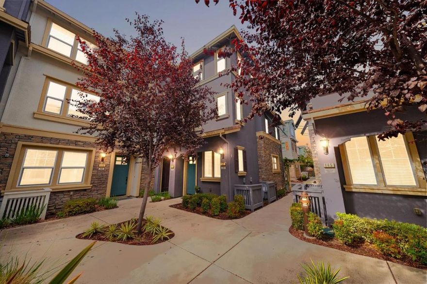 End unit, desirable location within the community, premium builder upgrades, and top-rated schools...this home is a must-see!  The flexible layout begins with a private ground-floor bedroom and full bath. On the main level, natural light fills the open-concept living and dining area, seamlessly connected to a balcony. The gourmet kitchen features a gas range, large island, ample counter space, and abundant cabinetry for everyday cooking and entertaining. Upstairs, the primary suite offers a relaxing retreat with a walk-in closet and a thoughtfully designed en-suite bath. The second upstairs bedroom also has full bath and walk-in closet, providing comfort and privacy for everyone.  Additional highlights include an interior laundry room, dual-zone heat & cool, tankless water heater, water softener, plus two-car garage w EV charging. This home is further enhanced by custom California Closets, Hunter Douglas shutters, and powered shades on the main floor.  Community amenities include a clubhouse, playground, dog park, and lush courtyard spaces  all just minutes from downtown Sunnyvale, Caltrain, shopping, dining, and top tech campuses.With extensive upgrades, a premium end-unit location, and modern design, this home is a rare opportunity to enjoy the best of Silicon Valley living.