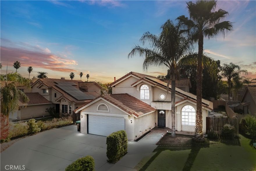Highly Desirable West Hemet Pool Home with Paid Solar and RV Parking!!!
Agents, bring your buyers quickly. This turnkey 4-bedroom, 3-bathroom pool home is located in one of West Hemet’s most sought-after cul-de-sac neighborhoods. With a paid-off 35-panel solar system, oversized lot, and RV parking, this property checks all the boxes for value and lifestyle.
The open-concept layout features a spacious kitchen, breakfast nook, and family room with a cozy fireplace. Vaulted ceilings and ceramic tile entry elevate the living room, and French doors leading to the backyard. One bedroom and full bath are conveniently located downstairs.
Upstairs, the expansive primary suite opens to a private balcony overlooking the in-ground pool and spa, framed by raised cement and rock hardscaping. Two additional bedrooms share a Jack and Jill bath, offering functional flow for families or guests.
This home is move-in ready with pride of ownership throughout. No HOA, low taxes, and energy efficiency make it a standout opportunity. 
Schedule your showing today!