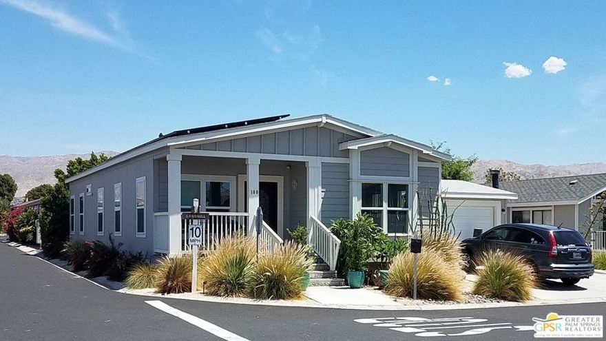 Want a home that has nearly everything you need already there for you? Then come live in this TURN-KEY FURNISHED ENTERTAINERS DREAM where EVERYTHING IS INCLUDED. Built in 2016, this home is one of the newest in the Community. In the gated and lively 55+ Community of Vista Montana, you are only minutes to downtown Palm Springs and the PS International Airport. The rest of the Coachella Valley is also minutes away, giving you all the benefits of this international resort destination. Joshua Tree in the high Desert, LA and the rest of SoCal are only a few hours trip. Experience the Spa City of Desert Hot Springs like a local, and the naturally occurring mineral springs with water that places in the top ten best water every year. The custom front Entry to the home is just across the street from the Clubhouse, Pools and Spas. Nearly every room has marvelous snowcapped mountain views of Mounts San Jacinto and San Gorgonio. The Living Area is truly an open living concept, with Living, Kitchen, and Dining Areas all adjacent. A Gourmet kitchen has Chef-styled Gas Cooking, with both see-through doored and separate Sub-zero Refrigerators alongside the full-sized stacked Washer and Dryer in the Pantry Room. You have cooking appliances galore, even a massive French Copper Cookware Collection! All this, and a complete outdoor kitchen as well that includes a Pro WOK 150,000 BTU burner to make anything you could find at your favorite Chinese Restaurant. You have a double stainless sink, 4 burner professional cook top, lava-stone gas char broiler, and even a PIZZA OVEN at your disposal. The private Primary suite has a King Size SPLIT TEMPERPEDIC MATTRESS with full 9 function separate independent massage and power tilt features for the perfect night's sleep. This is the deluxe Tempurpedic, where you feel you are sleeping on clouds. The comfortable en-suite Bath boasts a separate private water-closet for the commode and an oversized Closet. From here a private glass door takes you out to the custom covered back patio living space set up with outdoor carpets, and a private outdoor deep soaker tub with outdoor shower offering complete privacy under the stars. Copper flaming tiki torches brought from Hawaii and 3 waterfalls with large open artificial grass lawn completes the true RESORT EXPERIENCE of the privatized Rear Yard. Secondary bedroom has the most comfortable orthopedic queen size mattress ever and private Jack & Jill full Bath. Stocked with fluffy bath-sheet towels and pool towels as well, EVERYTHING YOU NEED IS HERE. Just across the hall is an optional third bedroom, bonus-room Den/ TV Room with daybed and trundle underneath, so you can easily accommodate up to 6 people comfortably. Each Bath commode has a fully functioning bidet system. The home is located on the prime lot in the Vista Montana Community, with the amazing Clubhouse literally across from the front door. The Clubhouse features soaring timber beam 40 ft ceilings in the Entry, giant caterers' Kitchen, Dining Hall, Billiards Room with 4 pool tables, separate "men's and women's lounges" and separate Art Studio and Crafting Room. An onsite Manager attends to any needs. Our primary extra-large Swimming Pool is heated year-round and covered with a shade overhang. A separate large wading pool is behind the Gym, which is a separate building with Pro machines, redwood Sauna and changing Rooms, Bathrooms and outdoor tiled showers. Two large Spas at different temps both offering jets and bubbles. A winding central Park and a separate Dog Park are available as well. So many things to enjoy! The Owners personal property will be in garage that won't be accessible but there's ample 2 car parking in the driveway and ample guest parking directly adjacent to the home. Wifi internet and Direct TV with Netflix and Amazon Prime are set up. The home has four TV sets for enjoyment and 20 solar panels to keep utility costs down. Come Enjoy true RESORT LIVING! Six months minimum, up to 1 year lease