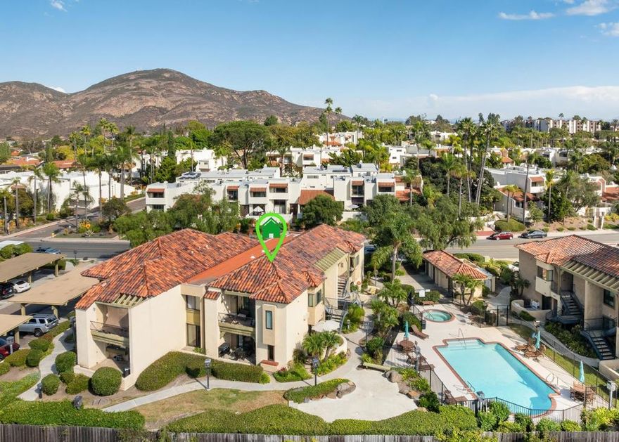 Light and bright condominium with westerly views, ideally located just steps from one of two community pools.  This home features an open floor plan with a spacious living and dining area. Two large patios provide additional outdoor living space. The generous primary suite includes an attached bath with dual sinks. Additional highlights include in-unit laundry and two assigned parking spaces.  Casa Del Parkridge offers beautifully maintained parklike grounds and two inviting pool areas. Conveniently located within walking distance of Dailard Elementary and Patrick Henry High School, and within the Pershing Middle School boundaries.  A great value and a true must-see!