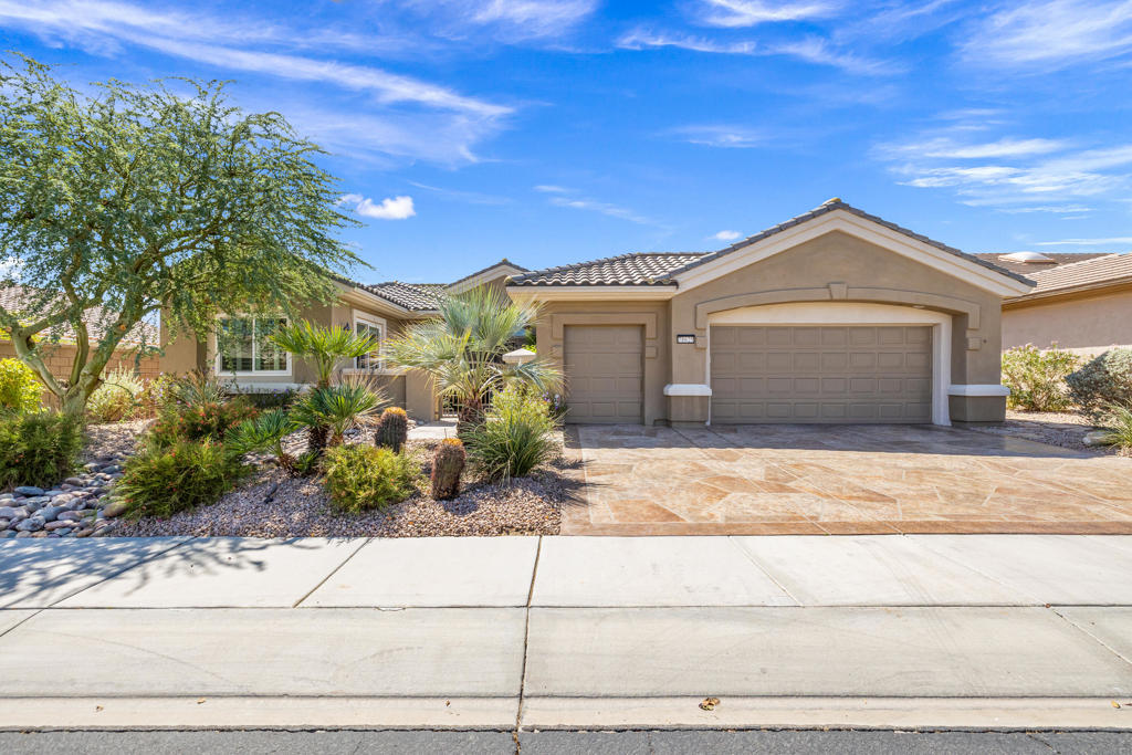 Welcome To The Life Style Of Del Webb Sun City.This Beautiful Pristine ''Monaco Estate Model'' situated on an Elevated Lot on the 15th. Hole of the San Gorgonio Golf Course, South Exposure, Stunning Sunsets, and on one of the most desirable streets, centrally located near all the clubs.This Extended Monaco Floor Plan Features: 3 Bedrooms, and 2 3/4 Baths.The 3rd. Bedroomhas the option of a Den/Office. Extended Primary Suite has a Double Vanity, and Custom Walk-In Closet, Extended Guest En-Suite Bedroom has a Private Entry within the Gated Courtyard, Great Room with Formal Dining Area, Chef's Kitchen with Island, and Adjacent Oversized Living Space with Breakfast Nook, and Built-In Entertainment Center, Skylight in kitchen, Spacious Laundry Room in house,Tandem or Side by Side Parking in Main Garage with Golf Cart Garage, The Garage has off the floor storage racks, (The Following Is A Re-Cap With Additions Describing All The Wonderful Features This Up-Graded Property Has To Offer)Elevated Lot on Golf Course, Galvanized Fence Enclosure, Covered Patio, South Exposure,Panoramic Views of Golf Course and Mountains, Stunning Sunsets, Enclosed Dog Run with Artificial Turf, Extended 2 Car Garage with off the floor Storage Racks, and Golf Cart Garage,220 Outlet to charge EV, Daikin Mini Split 2018,Lift Master WIFI Garage Door Opener with Keypad 2021, Entry Foyer, Open Great Room with Dining Area, Primary Suite with Double Vanity and Walk-In Closet, Extended Guest En-Suite with Private Entry within the Gated Courtyard, The 3rd. Bedroom can be Den/Office, Chef's Kitchen, Island, Breakfast Nook and Adjacent Oversized Living Room with a Built-In Entertainment Center, Interior Freshly Painted Custom Color: Floating Feather in Velvet Finish, New Carpet, 18 Inch Tile, Energy Efficient Milgard Windows and Sliders 2017, Vanishing Screens Front Door and Patio Door, Hunter Douglas Window Treatments, Custom Shutters, High Ceilings, Recessed Lighting, Re-Circulating Hot Water, Spacious Laundry Room in house, Comfort Height Toilets, 50 gallon Water Heater 2024, Complete Irrigation System and Timer 2023, HVAC System 12/2016, Decorative Overlay on concrete Front & Rear Maintained every 5 years, Large Profile House Address Numbers, French Drains from Rear to Street, Exterior Hose Bibs replaced 2024, Property is Hardwired with (Command One Security System)Meyer Lemon, Pink Grapefruit and Pomegranate Trees, and much more.