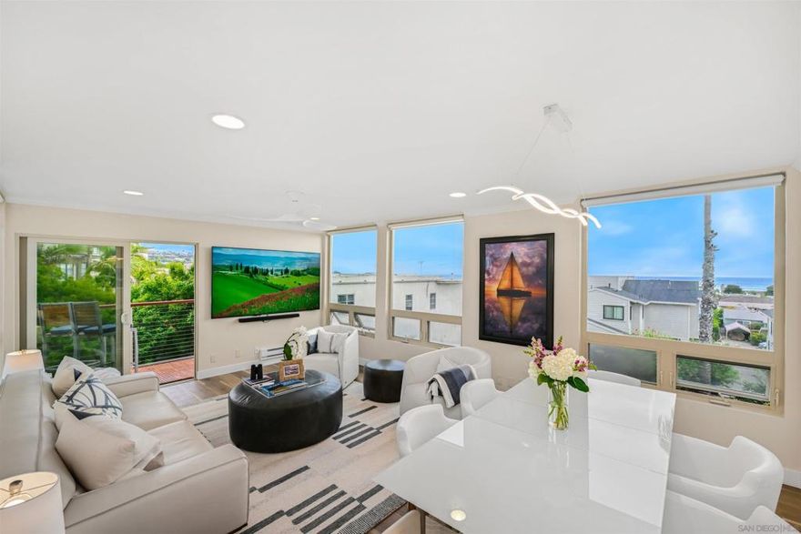 Sparkling ocean views in the heart of the village of La Jolla! Experience coastal living at its finest in this exquisite residence - the only unit in the building featuring dramatic oversized windows that capture sweeping ocean panoramas and unforgettable sunset views. Flooded with natural light, every room showcases the beauty of La Jolla’s coastline, creating a serene retreat in the center of one of Southern California’s most sought-after neighborhoods, where you're just steps away from world-class beaches, dining, shopping, and top-rated schools. Enjoy a bright, open floor plan with a beautifully updated kitchen and a spacious living area that opens to a sweeping balcony – the perfect spot to relax and take in breathtaking sunsets. Recent upgrades include newly replaced upper windows and modern ceiling fans. Additional conveniences include in-unit laundry, secure underground parking, and elevator access.  Plus, you're only half a block from the popular Sunday La Jolla Farmers Market and adjacent to a public parking lot for visiting guests. Live the ultimate village lifestyle – where every day feels like a vacation.