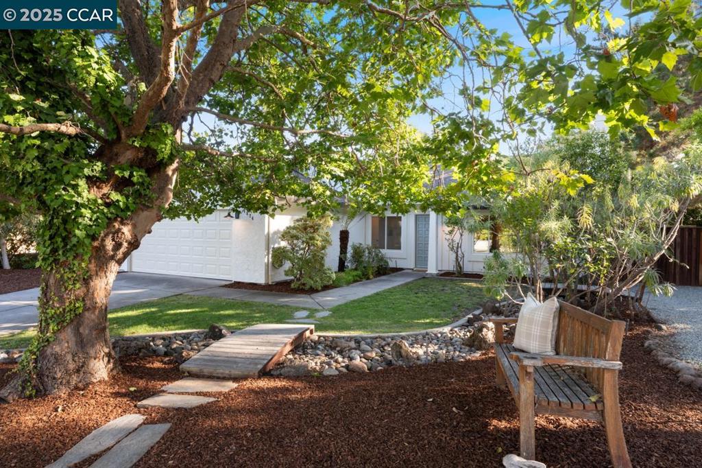 Golden hour dinners, nature outside every window, and peaceful privacy right here in the El Sobrante Hills area of Richmond. This 4BD/2BA single-story home blends storybook charm with everyday comfort, starting with showstopping curb appeal - a majestic tree, river rock accents, a sweet reading bench, and freshly painted exterior. Inside, warm wood-tone floors and a cozy fireplace create an inviting backdrop, while an updated kitchen with granite counters, stainless appliances, and recessed lighting is ready for everything from weekday mornings to weekend entertaining. Your eye is drawn straight to the backyard, where tree-lined views, endless sky, and a tranquil fountain set the tone for morning coffee or quiet evenings under the stars. Every room frames nature beautifully through dual-pane windows. Outside, a tree-shaded deck, pea gravel patio, and open mulched area offer endless potential - from al fresco dining to your dream urban garden. Built-in closet systems, updated baths, a new two-car garage door, and a long RV side yard (perfect for your Airstream or boat) complete the picture. There’s room for all of your adventures. A true retreat, yet close to it all, walk to the neighborhood park, explore Kennedy Grove and El Sobrante Ridge and commute with ease. This is the one!