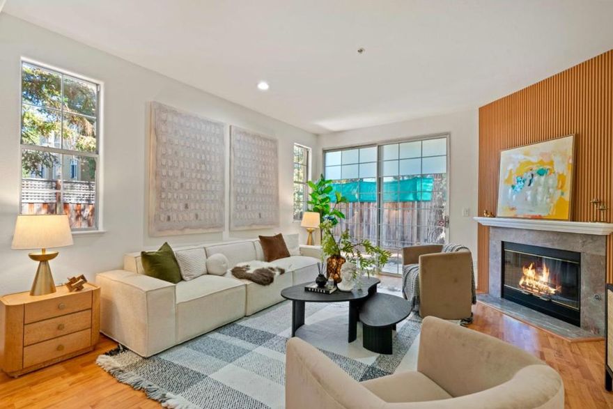 A rare, unique and move-in ready end-unit townhouse in the sought-after Camino Place Community of Palo Alto offers a combination of privacy, space, and prime location. The spacious private fenced backyard creates an ideal setting for serene outdoor living and entertaining which is perfect for kids to play safely or for relaxation.  A 2-level floor plan features 3BD/3BA across 1,730 square feet of well-designed living space. A versatile layout includes a bedroom and full bath on the main level perfect for guests, in-laws, or a home office while upstairs, two generously sized primary suites provide flexibility and comfort. A large rooftop patio offers an inviting outdoor escape. The open-concept main living area seamlessly connects the kitchen to a cozy living/dining space with a gas fireplace, extending out to a charming patio retreat perfect for indoor-outdoor gatherings. Additional features include air conditioning. upstairs laundry room, attached two-car garage, guest parking and a resort-style pool and spa and more. Ideally located just minutes from Robles Park, California Avenue shops and restaurants, the San Antonio Center, major commuter routes, and top-rated Palo Alto schools. This townhome offers the best of low-maintenance, convenient living in the heart of Palo Alto.