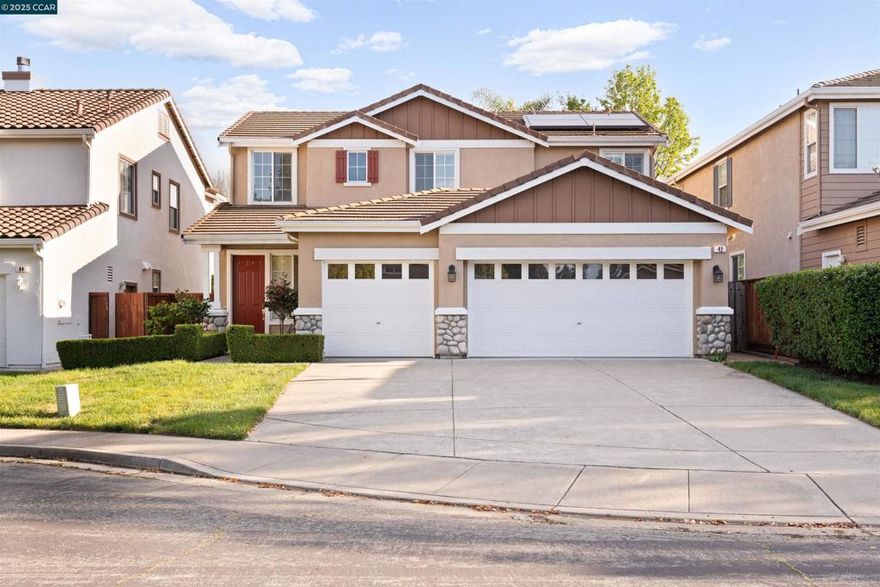 This lovely 4-bedroom, 2.5-bath home is located in the sought-after California Meadows neighborhood. The home offers a light-filled living and dining room, a wonderful kitchen that opens to a spacious family room with a fireplace, and access to a private backyard with a patio, fruit trees, and a large grassy space —perfect for relaxing and entertaining. Upstairs, you will find generously sized bedrooms, a full hall bath, and a spacious primary suite with ample natural light. Additional home features include a 3-car garage, solar panels, and an electric car charger. Conveniently located near top-rated Danville schools, shopping, and dining, this home is move-in ready and low maintenance. Apply with RentSpree https://apply.link/dqMrqb4