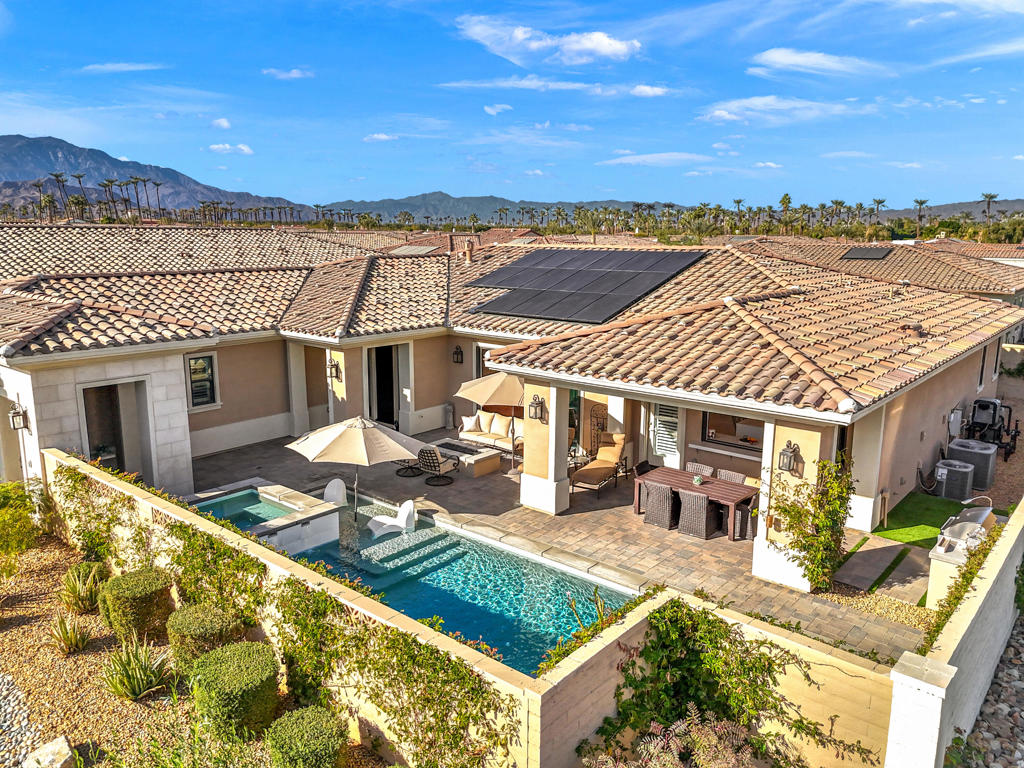 Welcome to The Province, a centrally located quiet Indian Wells Community. This beautiful Lennar home with the most incredible view of the mountains is just 2 years old. Peace and Tranquility abound on this Sunny and Private Corner Lot with Unobstructed Southern views of Eisenhower Peak. 3 Bedroom, 3.5 Baths PLUS Large 19' x 18'4' Open Flex Space for an additional Den/Office/Study or 4th Bedroom Option. Completely upgraded in every aspect and every square inch of the property has been thoughtfully finished with quality materials and Labor. No expense was spared. Spacious Open Floor Plan with large Gourmet Kitchen, Wolf and Subzero Appliances, Waterfall Quartz Countertops, Tile Floors and Baths, Slab Granite Master Shower and Vanity, Upgraded Cabinets and Built Ins throughout, Custom Window Coverings and electric Blinds, Private Pebble Tech Pool and Spa with Salt Filter, BBQ Island, Fire Pit and the extremely low maintenance Landscape that was Professionally completed by TESERRA. Culligan Whole House Water Purification System, FULLY PAID for SOLAR SYSTEM, Oversized Garage with Epoxy Floor, Refrigerator, Custom Built In Cabinets and separate Mini Split A/C System. Over 500,000 has been invested in upgrades and now is your opportunity to call this almost Brand New House your Home. All This And the Included Amenities of being an Indian Wells Resident. The Property is now Vacant and available for immediate Move In. Easy to Show, just call Joe 760-275-8800
