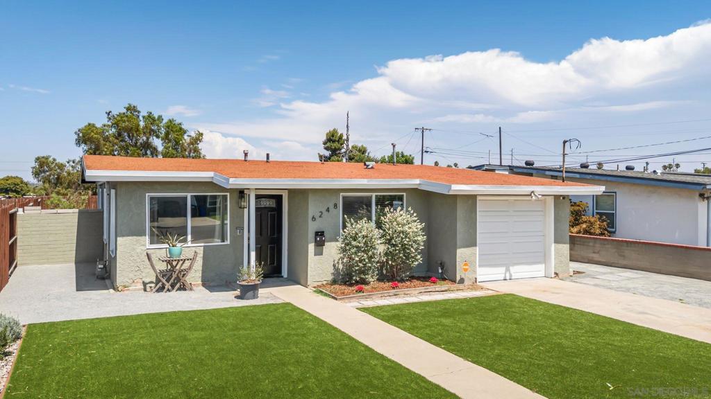 Welcome home to this charming, updated 2-bedroom, 1-bathroom single-story detached residence! Perfectly situated on one of the best lots in 92115, this home offers immediate comfort and style. Step inside and discover a sizable living area that flows seamlessly into an open-plan kitchen with a breakfast nook and stainless steel appliances. Enjoy modern conveniences including brand-new mini-split HVAC systems, fresh paint throughout, and updated flooring. The primary suite easily accommodates a king-size bed and boasts ample closet space. The secondary bedroom, also generously sized, features private exterior access to a delightful side patio complete with a beautiful brick wood-burning fireplace/BBQ area. Both the front and back yards boast new turf, with the backyard being a true gem – level, pristine, and the perfect place for parties, family gatherings, or sunbathing. This property is fantastic just the way it is, ready for you to enjoy. As an incredible bonus, imagine the possibilities this level lot, full of opportunity, holds! Easily add more square footage by utilizing the single-bay garage, or explore the potential of constructing an ADU. Don't miss this exceptional opportunity to own a beautiful home with fantastic future potential! Call today to schedule your private showing and experience its charm firsthand!