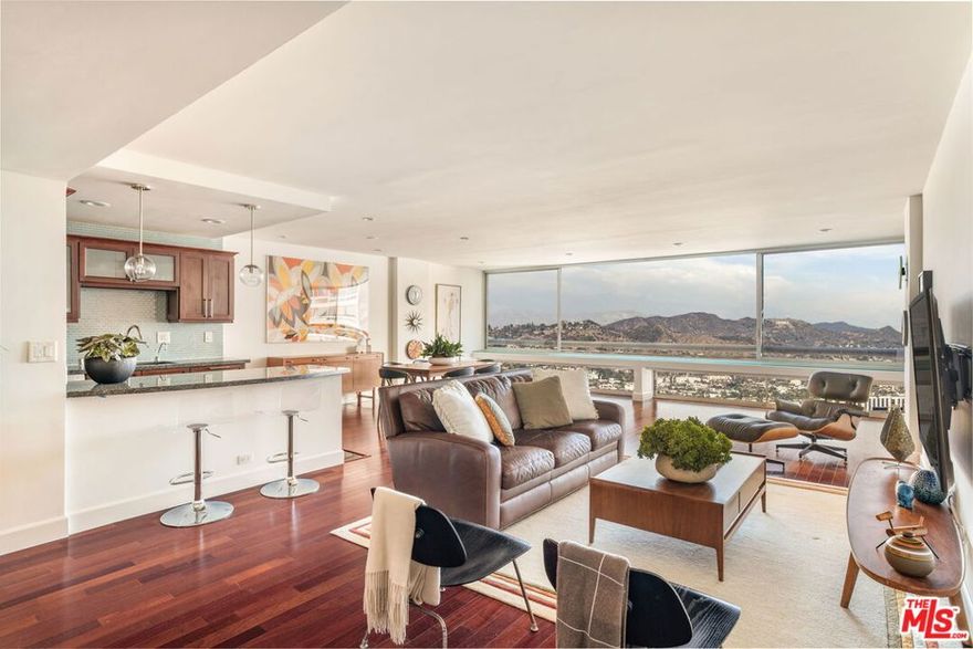 Fabulous one bedroom condo in the famed I.M Pei designed Century Towers. The mid-century hi-rise has spectacular views across the city to the Hollywood Sign and Griffith Observatory. Light bright and open floor-plan. Wood floors through out. Walls of glass provide amazing views from all rooms. Full service community offering: Guard gated entrance, 24 hour concierge and valet, fitness center, sparkling pool, and tennis courts. Centrally located in LA's banking and financial center, minutes from Westfield Century City Mall, multiple golf courses, Century City Medical Tower, Beverly Hills, and many dining, shopping and entertainment options. Ultimate in luxury, security and convenience. Tremendous value for this classic building.