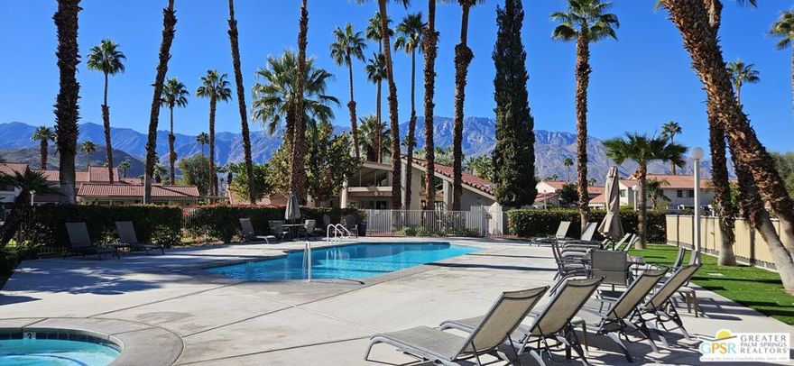 Discover the magic of South Palm Springs in this beautifully maintained 1972 townhome-style condo, nestled within the vibrant & sought-after Mountain Shadows community. Recently refreshed & ready for your personal touch, this spacious residence offers a rare blank canvas for the perfect opportunity to craft your ideal desert retreat. With 1,551 square feet, this is the largest floor plan in the community, featuring 4 bedrooms & 2.5 bathrooms ideal for full-time living, a chic vacation getaway, or a great rental investment. The expansive primary suite with ensuite bath, along with two guest bedrooms & a full guest bathroom, are thoughtfully situated on the upper level. The downstairs 4th bedroom serves beautifully as a flex space office, den, creative studio, or guest quarters. Step outside to your own private, covered patio with storage, plus a covered parking space for added convenience. Just a few steps away from the main pool framed by the breathtaking views of the San Jacinto Mountains. Mountain Shadows spans 25 lushly landscaped acres within the Arnold Palmer managed Tahquitz Creek Public Golf Courses. The community is rich with amenities, including walking paths, an outdoor pavilion, library, & lighted tennis & pickleball courts. On-site management & maintenance ensure the grounds remain pristine, offering a truly carefree & resort-like lifestyle. Local amenities are the newly completed CVLink, shopping close for food, dining, home maintenance, getting downtown PS or quick trip to El Paseo, and literally minutes to the PS Airport. Located on fee simple land (you own it) & short-term rental friendly, this home is both a luxurious sanctuary & a savvy investment. Short-term rentals are permitted with registration through the City of Palm Springs. Move in Ready!