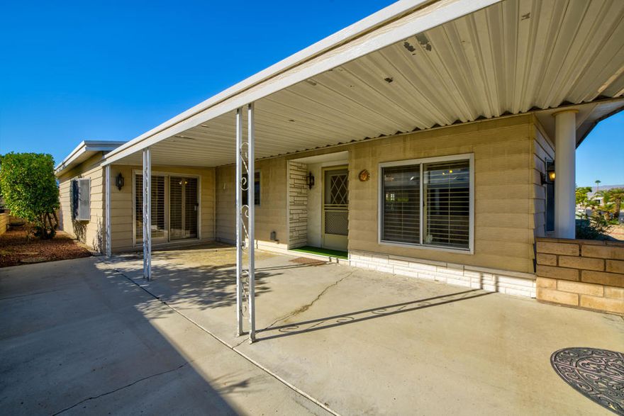 Brand new shingle roof on this wonderful 2 bedroom, 2 bath home on a quiet side street across from the 8th fairway.  Spacious open floor plan and large owners suite with large walk-in closet.  Home needs updating but what an opportunity to own in beautiful Palm Desert Greens and make this home your own!  Palm Desert Greens is a 55+ senior community with all the amenities of country club living.  Free golf comes with your ownership and you have access to pickleball courts, tennis courts, bocce ball courts, shuffleboard, 3 swimming pools, fitness center, billiards room, plus a restaurant and bar with entertainment.  There's a lot to do at Palm Desert Greens and you don't want to miss it!
