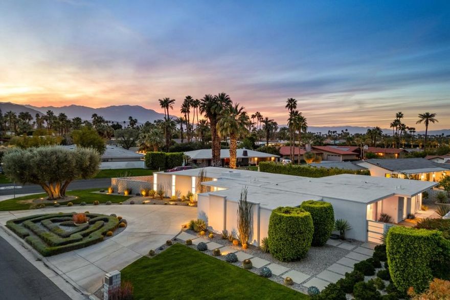 Stunning Mid Century Modern masterpiece in the heart of Indian Wells, designed by architect Charles Doty. Current owner, also an architect, has meticulously remodeled this gem to enhance it's original architectural integrity whilst infusing contemporary luxury. Be captivated by the open concept living space  where natural light floods through expansive windows,  highlighting the clean lines and warm material , characteristic of the mid century design. There are 3 spacious bedrooms each with their own , fully remodeled baths. The gourmet kitchen boasts top of the line, Fisher Paykel appliances, and sleek cabinetry ..Outside you will find a beautifully designed and  landscaped backyard with pool and spa , that serves as a private oasis with an expansive side yard  that features a cozy fire pit  that offers stunning views of the mountains and is ideal for gatherings with friends and family under the stars. The home has a newer roof, two new Water heaters and all sprinklers, garage door and security cameras are WIFI controlled remotely.This home is where modern luxury meets timeless mid century design, making it perfect for those who appreciate the beauty of architectural design combined with today's comforts. Experience the perfect blend of indoor outdoor living in this remarkable home in the heart of Indian Wells.