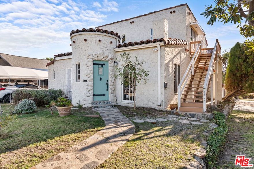The Castle on Atwater Avenue-that is how the neighbors over the years refer to the Spanish Moorish design of this eclectic property.  Enter the large vacant two bedroom two bath lower unit through the classic rotunda to a beautifully beamed living room, arched framed French windows, original hardwood floors and unique piece of art decorative fireplace with original clinker brick.  The large dining room with original crown molding is just off the kitchen which has access to the landscaped fenced back yard. The first floor is complete with a bedroom and vintage turquoise tiled bath with beautiful Moroccan archways.  A well designed primary bedroom and ensuite bath are up a few stairs complete with a natural stone floor and hand hewn beam ceiling. Originally a single family home, in 1938 it was converted to a duplex with a one bedroom one bath unit carved out of the upstairs bedrooms.  Sunlight drought tolerant back yard. Around the corner on Minneapolis Street find a magical third unit - a stand alone Mid Century Modern home, built in 1959.  This spacious one bedroom home keeps to its design roots with high beamed ceilings, paneled walls and clean lines. The property offers a two car garage with four parking spaces at the duplex and a carport offering two off street spaces for the mid century home.  Move right in to the largest unit and benefit from the rent of the other two units or start  your real estate empire.  Great location - steps away to the beloved Sunday Famers Market, Atwater's amazing restaurants, bars and shopping.