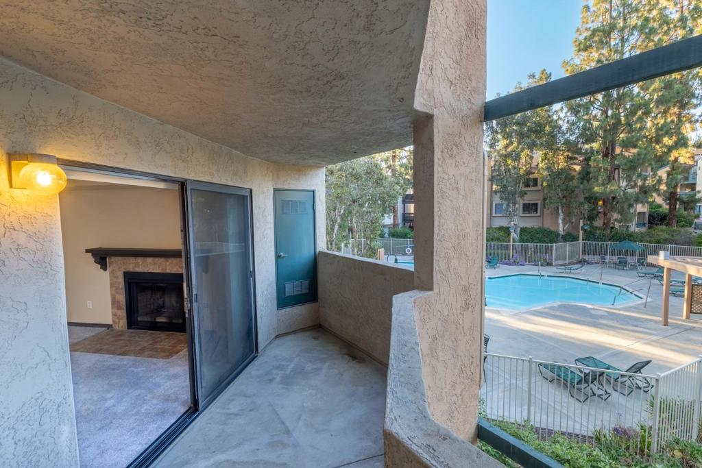 Approximately 800SF condo is located in the back of the complex away from the street and freeway noise, at street level for easy access and View of the pool,yet is still very close to all of the major anemities that you might need,Big shopping centers,Restaurants,Home Depot, Movie Theatre and more.lots of cabinets in the kitchen that is open to the Living room.Two closets in bedroom with built in shelves.New central heating,Washer Dryerinside the unit and large balcony. One assigned parking and one permit